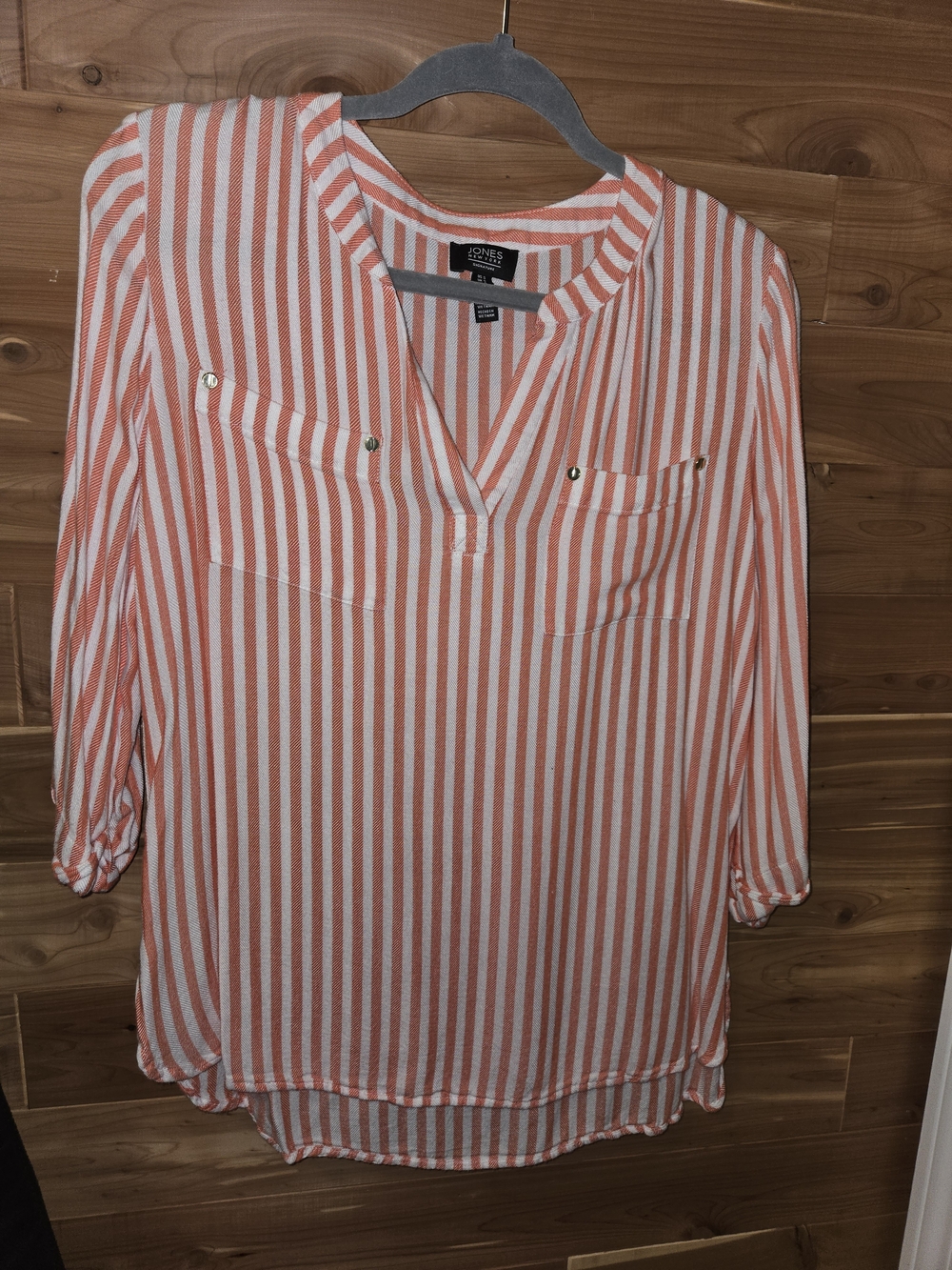 Jones New York Coral & White Striped Roll-Tab Tunic NWOT